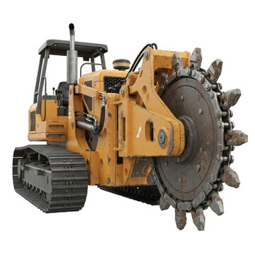 Heavy duty trencher machine isolated on transparent background