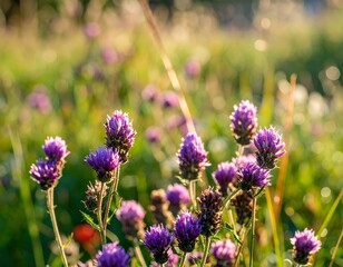 Vibrant purple wildflowers blooming in a sunny field