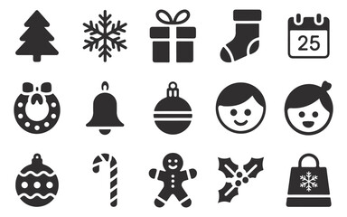 Editable Christmas Icons on White Background