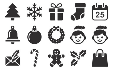 White Background Christmas Icons – Flat Seasonal Symbols Collection