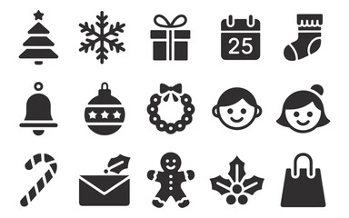 White Background Christmas Icons – Flat Seasonal Symbols Collection
