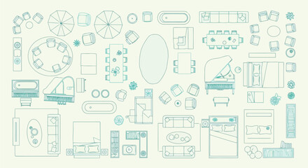 Vector vector art of collection of architectural icons and furniture elements for interior design transparent background © SampaRani