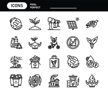 Earth day icon pack with line style vector design