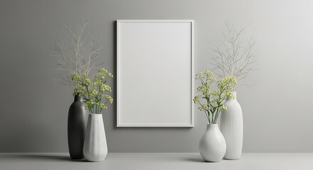 Minimalist Wall Decor with Plants and Vases.