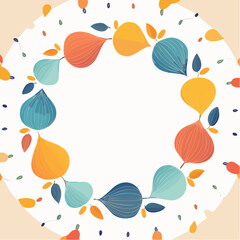 Colorful Leaf Wreath Frame On White Background