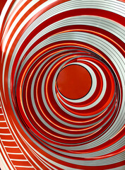 Abstract design with curved red layers and metallic stripes