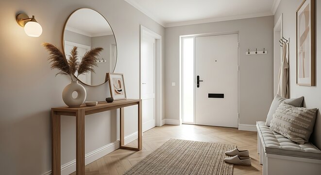 Elegant hallway with mirror and console table.