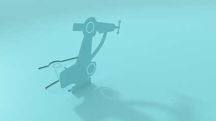 Industrial robotic arm. Emblem for manufacturing automation technology. Factory assembly robot machine. Paper cut style. 3D render