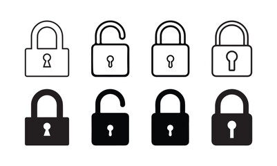 Lock icon. locked and unlocked black outline icon set for app, ui, ux and website. vector illustration on transparent background. vector illustration eps file