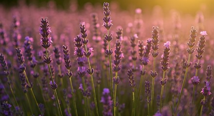 Naklejka premium Lavender Field in Golden Light: Aromatic Purple Bloom