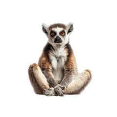 Serene Ring-tailed Lemur in Lotus Position, Isolated on Black Background
