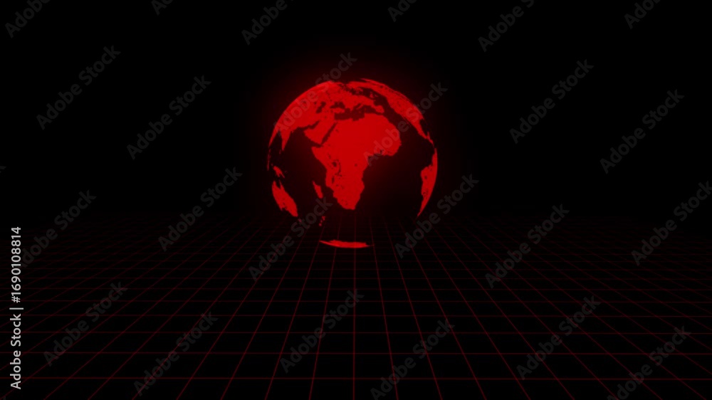 Aufkleber animated red digital globe global network technology data visualization sci-fi 4k uhd. rotating red 