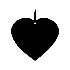 Solid Black Heart Shape Silhouette With Stem on White Background