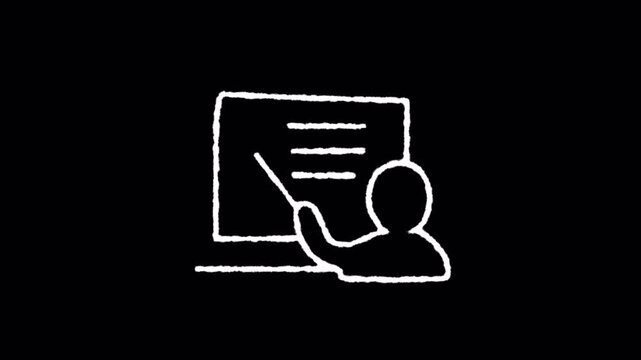Animated Chalkboard Presentation: Dynamic Hand-Drawn Teacher Explaining Lesson on Blackboard Icon