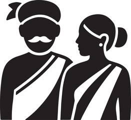 Couple in Onam attire silhouette vector perfect for cultural festival, traditional, and celebration design.