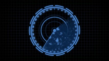 Futuristic HUD radar display blue interface digital monitoring surveillance 4K UHD. Animated blue radar screen technology interface rotating circles abstract 4K. - Powered by Adobe