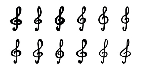 Set of treble clef doodle. Hand drawn musical symbol. Single element for print, web, design, decor, logo