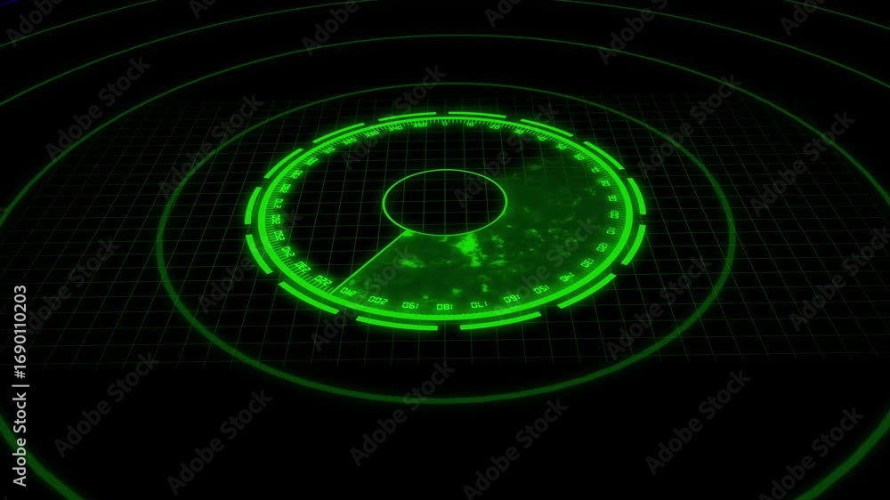Aufkleber green radar screen animation h u d interface digital signals seamless loop 4k. animated futuristic r