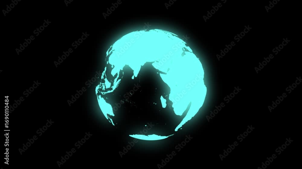 Aufkleber glowing 4k earth globe animation seamless loop technology digital planet world map motion. cyan digi