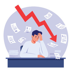 Stressed Man Facing Financial Crisis and Falling Market.