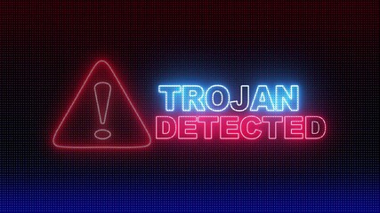 Neon Trojan Detected Warning Alert Screen loop Blinking glitch error Animation. concept of Hacker, ransomware malware, ddos attack cyber cybersecurity systems vulnerability malicious encryption. - Powered by Adobe