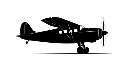Silhouette of a Classic Propeller Airplane in Flight.