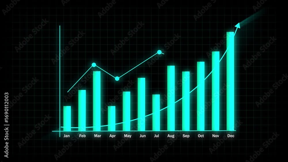 Aufkleber animated business growth chart with financial success statistics and marketing data visualizatio. fi