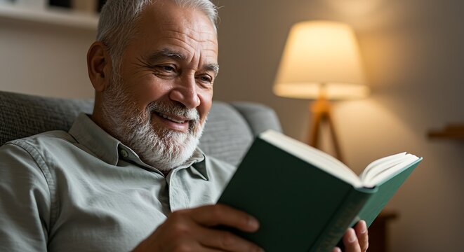 Happy Senior Man Reading a Book.