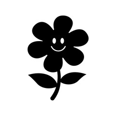 Black and White Simple Flower Design with Smiling Face for Graphics