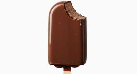 Chocolate Ice Cream Bar with Bite Mark, Glossy, Isolated on White