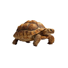 Naklejka premium Sulcata Tortoise Walking, Isolated on Black Background