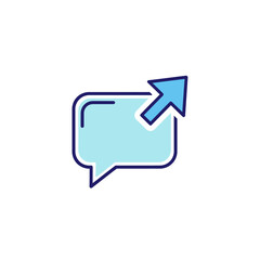 Blue Speech Bubble with Arrow Icon, Vector Illustration