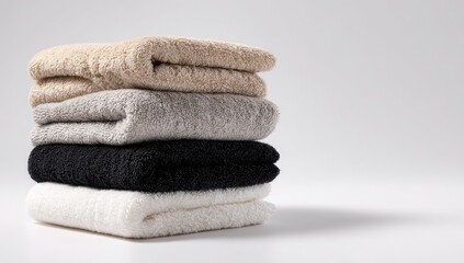 Stack of folded towels in various neutral tones