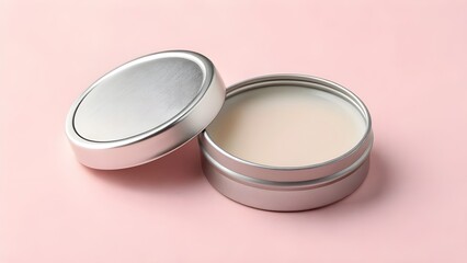 Shiny Mini Lip Gloss Tin Mockup with Blank Label on Soft Pastel Backdrop &ndash; Realistic Tiny Cosmetic Packaging Template for Branding, Logo Showcase, and Product Presentation