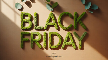 Black Friday Sale Displayed with Green Plants and Succulents