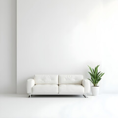 Minimalist White Living Room Interior Design with Modern Sofa and Plant
