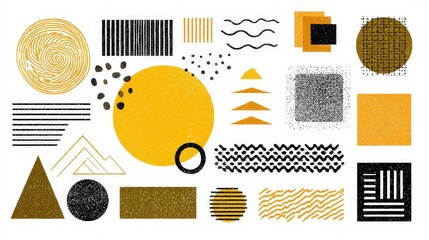 Collection Of Abstract Geometric Shapes In Gold Yellow Black And White