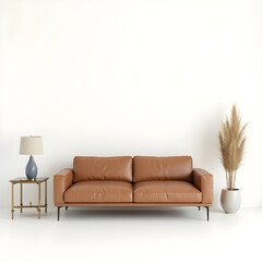 Modern Living Room Interior Design with Brown Leather Sofa