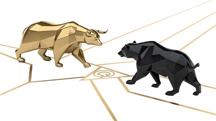 Stock Market Bull and Bear Face Off Financial Illustration