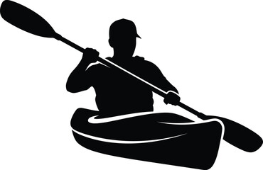 Silhouette kayaker paddling energetically on open water adventure summer outdoor activity vector