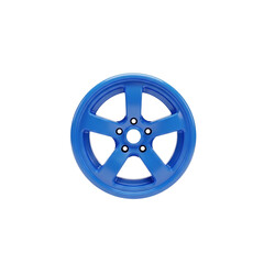 Obraz premium Bright blue alloy car wheel with five spoke design isolated on black transparent background