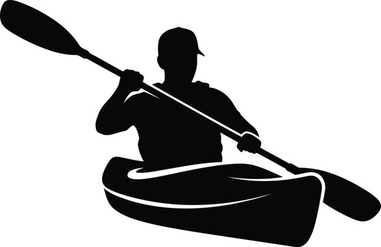Silhouette kayaker paddling energetically on open water adventure summer outdoor activity vector