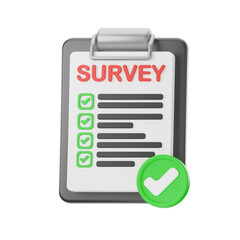 3D Customer Survey Clipboard Icon - Market Research & Feedback Collection Symbol
