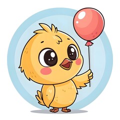 Delightful Chibi Baby Xenops Hammerbill Chick Holding a Bright Candy Balloon, Adorable Kawaii Bird Illustration Filled With Whimsical Fantasy, Sweet Charm, and Playful Cartoon Joy