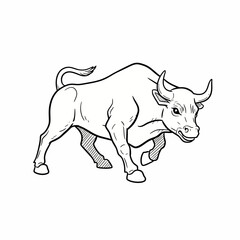 Black and white illustration of a powerful bull, ready for action.