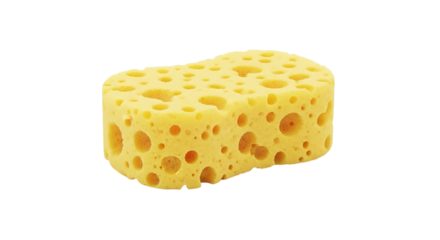 Yellow kitchen sponge with visible pores isolated on a for cleaning and household tasks transparent background