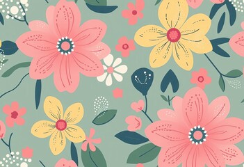 Abstract floral seamless pattern with dotted style flower background ,  design,  colorful