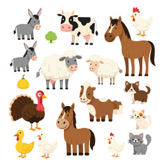 Obraz premium A charming collection of farm animals and their companions gracing a peaceful countryside scene