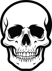 Graphic human skull illustration front view dark eerie scary spooky horror vintage tattoo element vector art vector