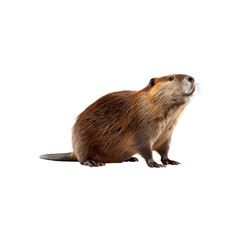 North American Beaver, Castor canadensis, Sitting Profile, Isolated on Black Background